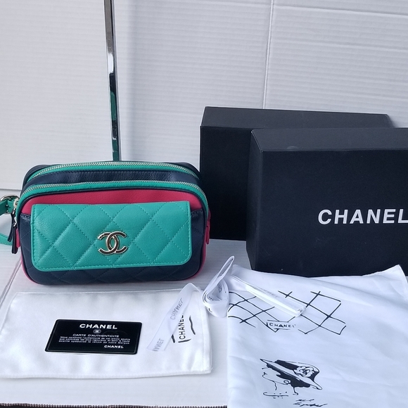 Limited Edition CHANEL Goatskin Quilted Tri-Color In & Out Waist Sling Bag - Picture 13 of 16